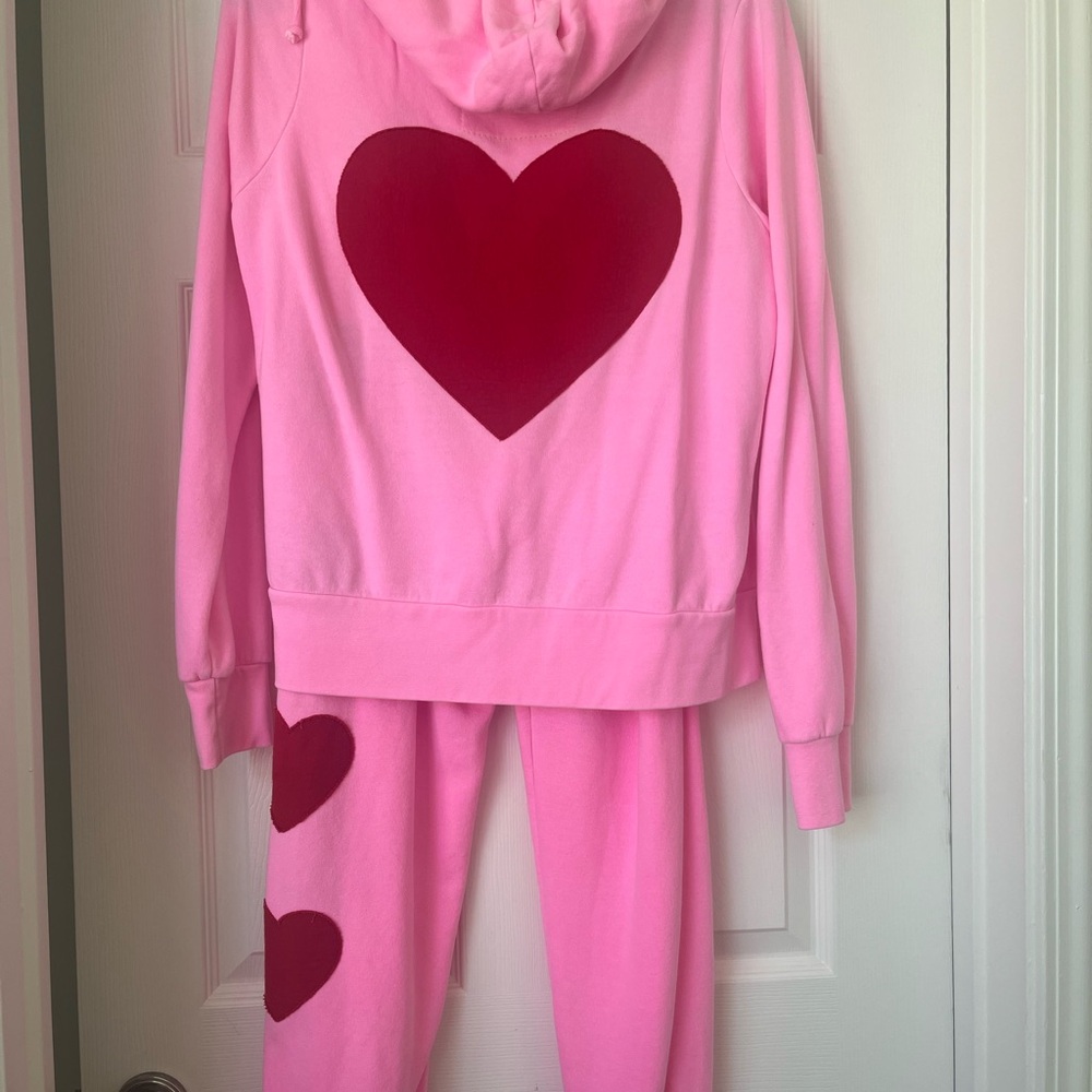 Heart stitch Pink Hoodie and Sweatpants Set